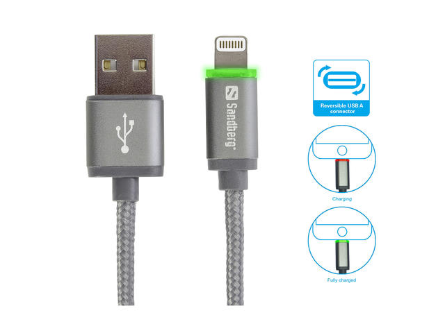Кабели и Адаптери Sandberg Lightning Reversible + LED 1m