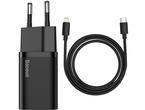 Зарядни устройства Baseus USB-C 20W super-si Quick + Type-C към Lightning кабел 1м, черен