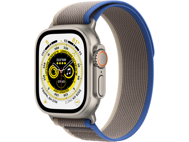 Смарт часовници Apple Watch Ultra Cellular 49mm Titanium Case with Blue/Gray Trail Loop -M/L