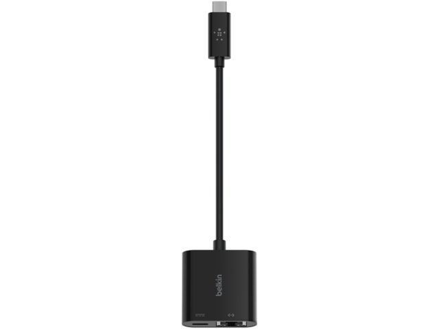 Кабели и Адаптери Belkin USB-C към Ethernet + адаптер за зареждане (60W PD) - черен