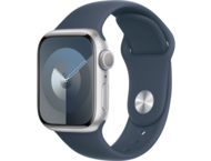 Смарт часовници Apple Watch S9 GPS 41mm Silver Alu Case w Storm Blue Sport Band - S/M