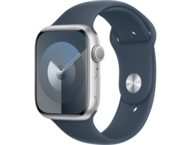 Смарт часовници Apple Watch S9 GPS 45mm Silver Alu Case w Storm Blue Sport Band - S/M