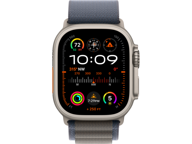 Смарт часовници Apple Watch Ultra2 Cellular, 49mm Titanium Case w Blue Alpine Loop - Large
