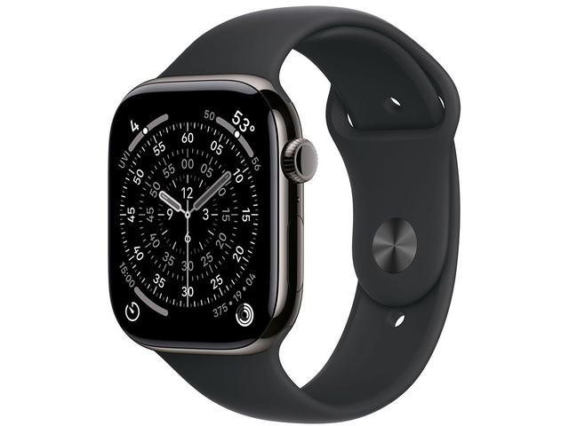 Смарт часовници Apple Watch S11 GPS + Cellular 46mm Slate Titanium Case with Black Sport Band - M/L