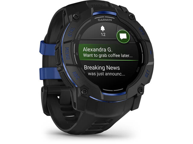 Смарт часовници Garmin Instinct 3 – 50 мм, AMOLED - Black с Black/Bolt Blue каишка 