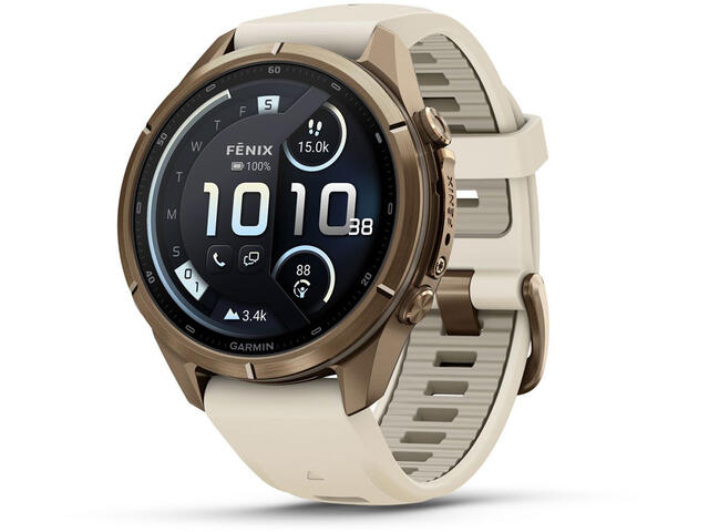 Смарт часовници Garmin fēnix® 9 Pro, inReach® - 43 мм - Autumn Gold Titanium с Cream/French Grey силиконова каишка